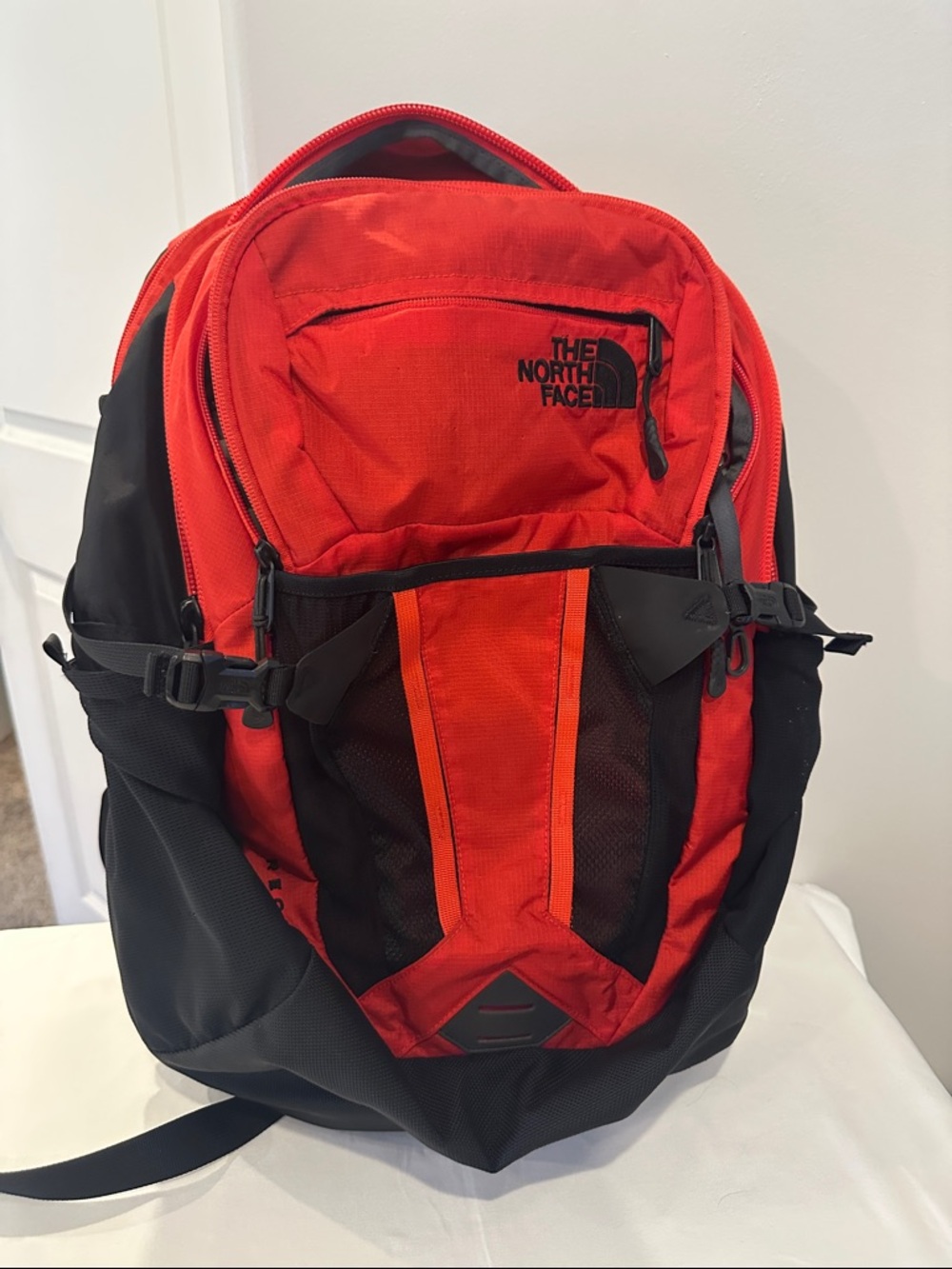 The North Face Red and Black Men's Backpack with Front Gear Pocket